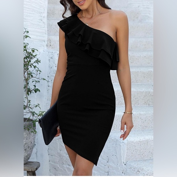 Dokotoo Womens One Shoulder Dresses Sleeveless Ruffle Empire Waist Asymmetrical - Picture 7 of 7